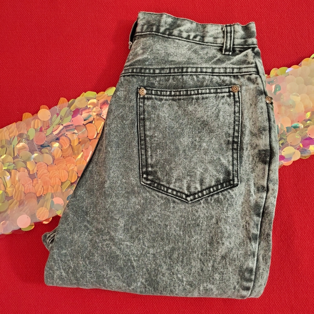 GREAT PLAINS CLOTHING CO. black stone wash faded high rise Mom jeans sz.11 80s - Picture 3 of 8